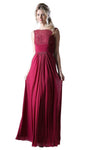 Modest Bateau Neck Lace Sheath Floor Length Sleeveless Floral Print Flowy Ruched Illusion Sheath Dress