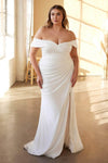 Plus Size Sheath Ruched Slit Fitted Off the Shoulder Natural Waistline Jersey Sheath Dress/Wedding Dress