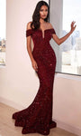 Open-Back Illusion Sequined Sweetheart Sheath Off the Shoulder Spaghetti Strap Natural Waistline Sheath Dress with a Brush/Sweep Train