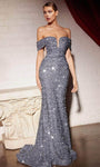 Sweetheart Open-Back Sequined Illusion Off the Shoulder Spaghetti Strap Natural Waistline Sheath Sheath Dress with a Brush/Sweep Train