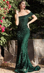 Mermaid Asymmetric Sequined Floor Length Fall Natural Waistline Short Sleeves Sleeves One Shoulder Evening Dress with a Brush/Sweep Train
