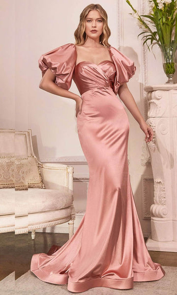 Strapless Sweetheart Back Zipper Draped Open-Back Mermaid Natural Waistline Puff Sleeves Sleeves Evening Dress with a Brush/Sweep Train