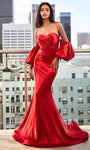 Strapless Puff Sleeves Sleeves Open-Back Draped Back Zipper Mermaid Sweetheart Natural Waistline Evening Dress with a Brush/Sweep Train