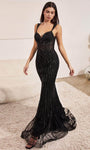 General Print Sweetheart Natural Waistline Glittering Open-Back Sheer Mermaid Prom Dress with a Brush/Sweep Train