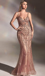 V-neck Corset Natural Waistline Spaghetti Strap Applique Sheer Illusion Sheer Back Beaded Mermaid Prom Dress with a Brush/Sweep Train