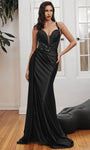 Satin Plunging Neck Sweetheart Illusion Pleated Sheer Sequined Sheath Natural Waistline Sheath Dress/Prom Dress with a Brush/Sweep Train With a Sash