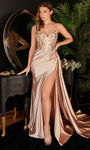 Sophisticated V-neck Spaghetti Strap Satin Corset Empire Waistline Slit Beaded Embroidered Sheath Sheath Dress/Prom Dress with a Brush/Sweep Train With a Sash