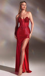 V-neck Strapless Satin Sheath Glittering Beaded Illusion Sheer Slit Basque Corset Waistline Sheath Dress/Prom Dress with a Brush/Sweep Train