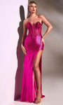 V-neck Strapless Slit Beaded Sheer Illusion Glittering Sheath Basque Corset Waistline Satin Sheath Dress/Prom Dress with a Brush/Sweep Train