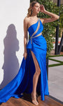 Sexy Floor Length Fitted Asymmetric Slit Lace-Up Draped Natural Waistline Sheath One Shoulder Sheath Dress/Prom Dress