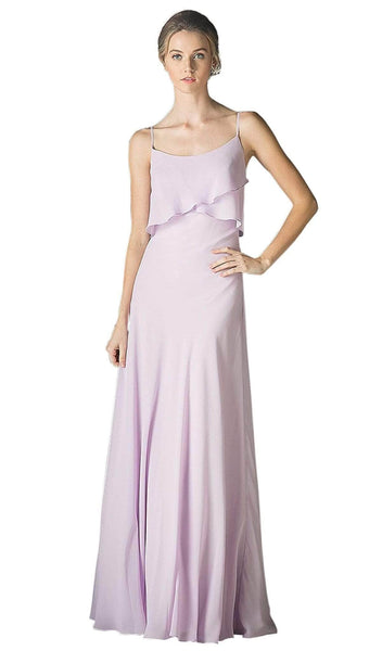 A-line V-neck Scoop Neck Sleeveless Spaghetti Strap Floor Length Gathered Open-Back Party Dress With Ruffles