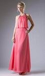 A-line Halter Floor Length Natural Waistline Sleeveless Spaghetti Strap Back Zipper Evening Dress