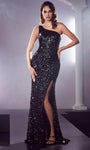 Tall Metallic Back Zipper Asymmetric Open-Back Slit Sequined Sheath Sleeveless Natural Waistline Sheath Dress/Evening Dress with a Brush/Sweep Train