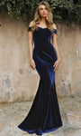 Off the Shoulder Floor Length Velvet Mermaid Draped Fitted Basque Princess Seams Waistline Sweetheart Evening Dress with a Brush/Sweep Train