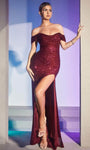 Off the Shoulder Floor Length Ruched Slit Open-Back Sequined Natural Waistline Sheath Sweetheart Sheath Dress/Evening Dress with a Brush/Sweep Train