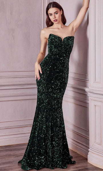 V-neck Strapless Sheath Natural Waistline Fitted Open-Back Lace-Up Sequined Sheer Floor Length Sheath Dress/Evening Dress/Prom Dress with a Brush/Sweep Train