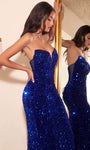 V-neck Strapless Sheath Floor Length Natural Waistline Lace-Up Fitted Open-Back Sheer Sequined Sheath Dress/Evening Dress/Prom Dress with a Brush/Sweep Train