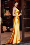 Satin Fitted Pleated Asymmetric Floor Length Natural Waistline Fit-and-Flare Mermaid One Shoulder Sleeveless Dress