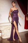 Strapless Natural Waistline Sequined Slit Fitted Asymmetric Mermaid Dress