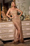 Strapless Natural Waistline Sequined Slit Asymmetric Fitted Mermaid Dress