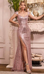 Sweetheart Sequined Slit Open-Back Sheath Lace Sheath Dress/Prom Dress with a Brush/Sweep Train by Ladivine