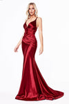 V-neck Fitted Ruched Hidden Back Zipper Open-Back Sleeveless Floor Length Above the Knee Satin Natural Waistline Fit-and-Flare Mermaid Plunging Neck Sweetheart Evening Dress with a Brush/Sweep Train
