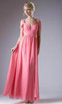 A-line V-neck Natural Waistline Cold Shoulder Sleeves Floor Length Chiffon Square Neck Flowy Slit Ruched Open-Back Dress