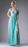 A-line V-neck Slit Ruched Open-Back Flowy Cold Shoulder Sleeves Square Neck Natural Waistline Chiffon Floor Length Dress