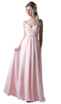 A-line V-neck Ruched Faux Wrap Belted Back Zipper Goddess Natural Waistline Floor Length Sleeveless Evening Dress/Bridesmaid Dress