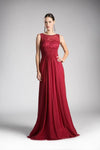 A-line Sleeveless Empire Waistline Bateau Neck Floor Length Ruched Back Zipper Bridesmaid Dress