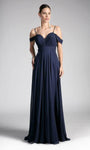 Sexy A-line Plunging Neck Sweetheart Chiffon Elasticized Natural Waistline Floor Length Cold Shoulder Sleeves Spaghetti Strap Draped Back Zipper Shirred Illusion Open-Back Pleated Ruched Prom Dress