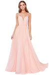 Sophisticated A-line Sleeveless Plunging Neck Sweetheart Chiffon Floor Length Natural Princess Seams Waistline Illusion Jeweled Gathered Sheer Dress