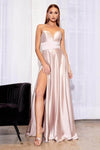 A-line Slit Sheer Fitted Open-Back Spaghetti Strap Natural Waistline Satin Plunging Neck Sweetheart Floor Length Dress with a Brush/Sweep Train