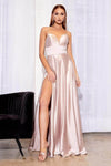 A-line Spaghetti Strap Floor Length Satin Plunging Neck Sweetheart Natural Waistline Slit Open-Back Fitted Sheer Dress with a Brush/Sweep Train