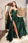 A-line Spaghetti Strap Plunging Neck Sweetheart Satin Fitted Sheer Open-Back Slit Dress with a Brush/Sweep Train by Ladivine