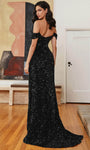 Sexy Velvet Sheath Off the Shoulder Sweetheart Natural Waistline Gathered Sequined Shirred Slit Sheath Dress/Evening Dress with a Brush/Sweep Train