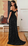 Sexy Velvet Natural Waistline Off the Shoulder Sheath Sweetheart Gathered Slit Sequined Shirred Sheath Dress/Evening Dress with a Brush/Sweep Train