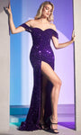 Sexy Shirred Gathered Slit Sequined Sweetheart Sheath Natural Waistline Off the Shoulder Velvet Sheath Dress/Evening Dress with a Brush/Sweep Train