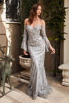 Sweetheart Mermaid Bell Long Sleeves Off the Shoulder Natural Waistline Floor Length Lace-Up Fitted Evening Dress