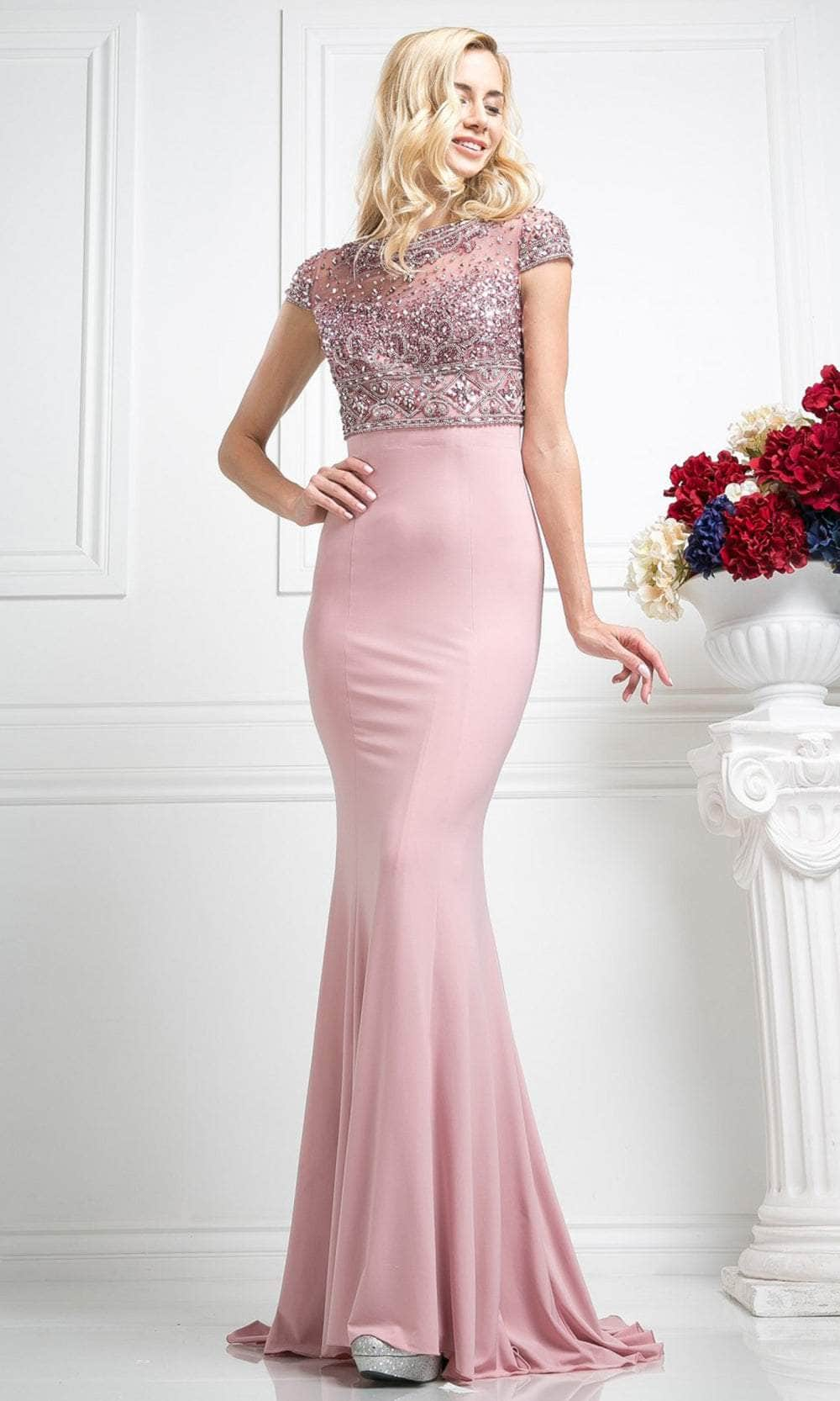 Ladivine CR716 - Embellished Top Fitting Long Gown
