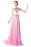 A-line Pleated Illusion Back Zipper Jeweled Beaded Sheer Sleeveless Natural Waistline Jeweled Neck Plunging Neck Sweetheart Party Dress with a Brush/Sweep Train