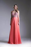 A-line Floor Length Beaded Open-Back Fitted Sheer Plunging Neck Sweetheart Chiffon Evening Dress with a Brush/Sweep Train