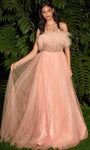 A-line Strapless Beaded Sequined Natural Waistline Floor Length Straight Neck Tulle Dress