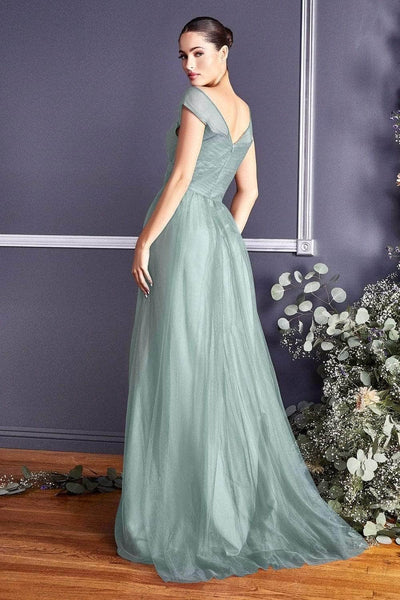 Sophisticated A-line V-neck Tulle Natural Waistline Cap Sleeves Sleeveless Back Zipper Goddess Illusion Sheer Pleated Floor Length Bridesmaid Dress/Party Dress/Wedding Dress