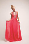 A-line Floor Length Chiffon Ruched Crystal Fitted High-Neck Plunging Neck Sheath Empire Waistline Sheath Dress/Evening Dress