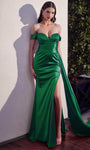 Back Zipper Draped Slit Ruched Fitted Open-Back Sweetheart Empire Waistline Cap Sleeves Off the Shoulder Sheath Floor Length Beaded Trim Sheath Dress/Evening Dress with a Brush/Sweep Train With Rhines
