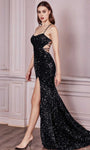 Natural Waistline Sleeveless Spaghetti Strap Floor Length Lace Sheath Scoop Neck Gathered Cutout Open-Back Sequined Slit Sheath Dress/Evening Dress with a Brush/Sweep Train