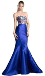 Sophisticated Strapless Back Zipper Applique Open-Back Sweetheart Floral Print Mermaid Natural Waistline Evening Dress/Prom Dress with a Brush/Sweep Train