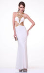 Floor Length Sleeveless Racerback Beaded Back Zipper Cutout Sheer Illusion Halter Sweetheart Sheath Natural Waistline Sheath Dress