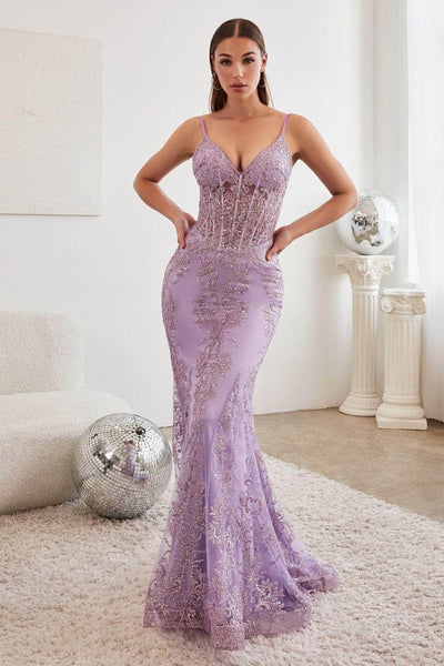 V-neck Sleeveless Semi Sheer Sheer Back Zipper V Back Sequined Glittering Mermaid Corset Natural Waistline Evening Dress with a Brush/Sweep Train